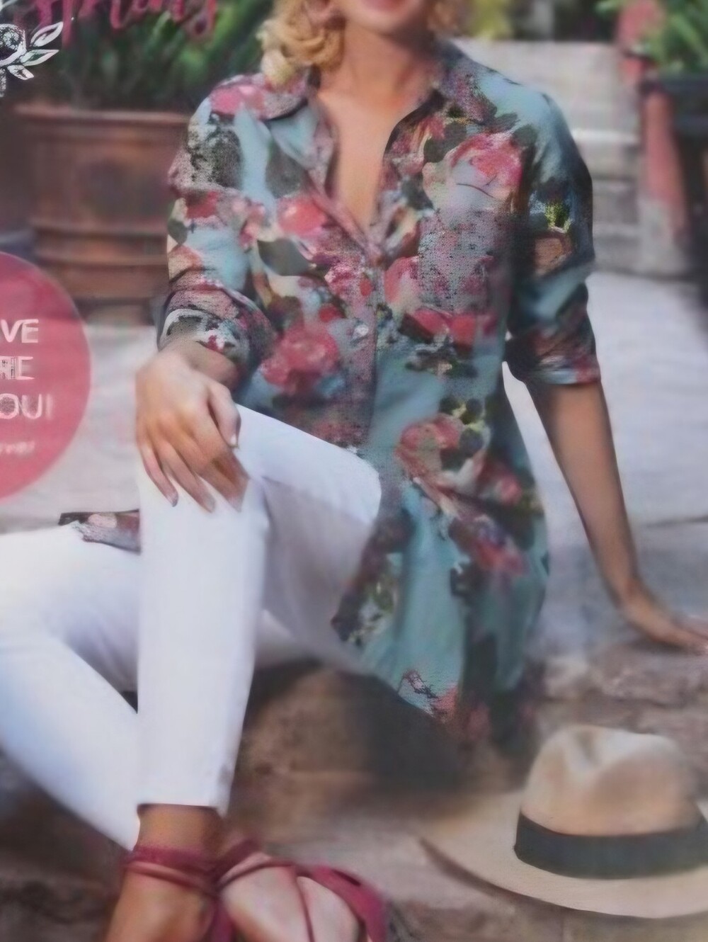 Soft Surroundings 2AK54 Scattered Roses Floral Tunic Shirt Large - Picture 2 of 9